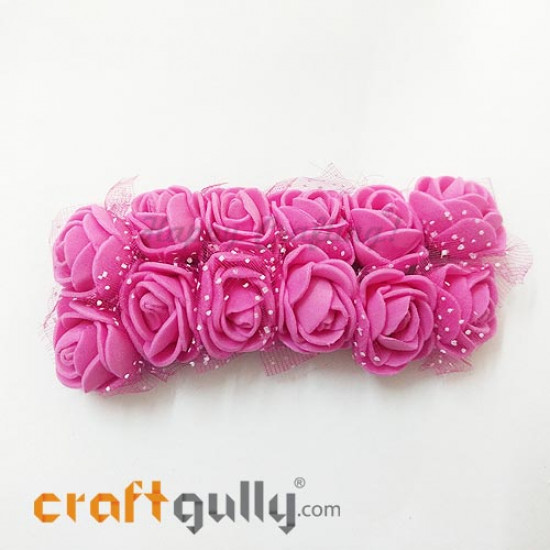 Foam Flowers - Rose 20mm - Dark Pink - Pack of 12