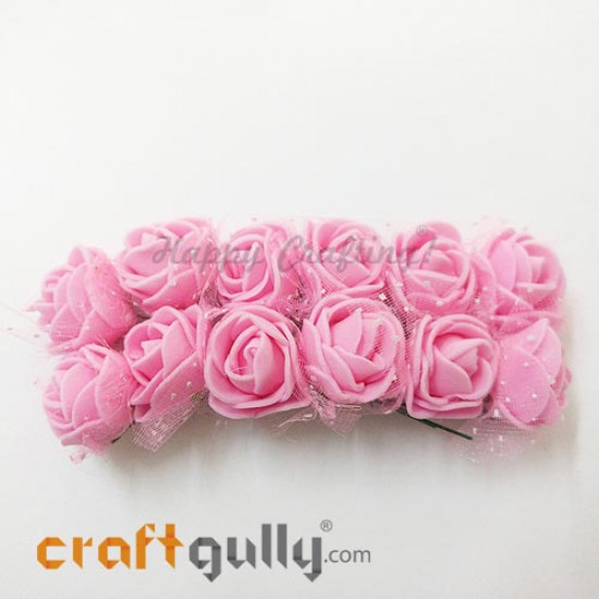 Artificial Flowers Foam 20mm - Rose - Pink - Pack of 12