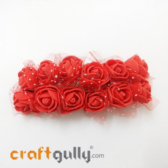 Artificial Flowers Foam 20mm - Rose - Red - Pack of 12