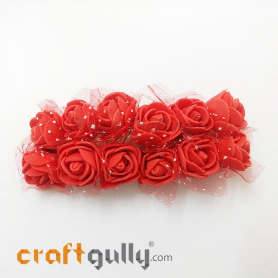 Foam Flowers - Rose 20mm - Red - Pack of 12