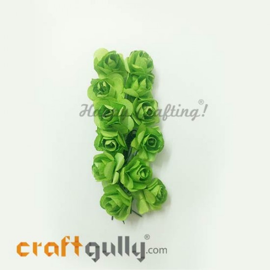 Paper Flowers 18mm - Rose - Bright Green - 12 Roses Paper Flowers 18mm - Rose - Bright Green - 12 Roses