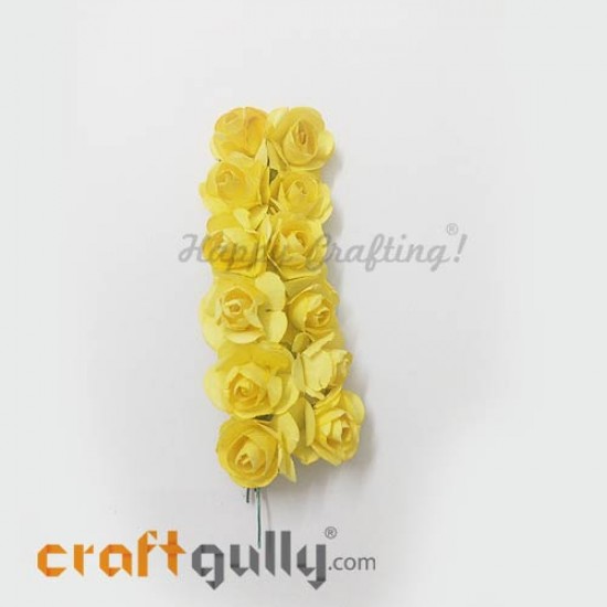 Paper Flowers 18mm - Rose - Sunflower Yellow - 12 Roses