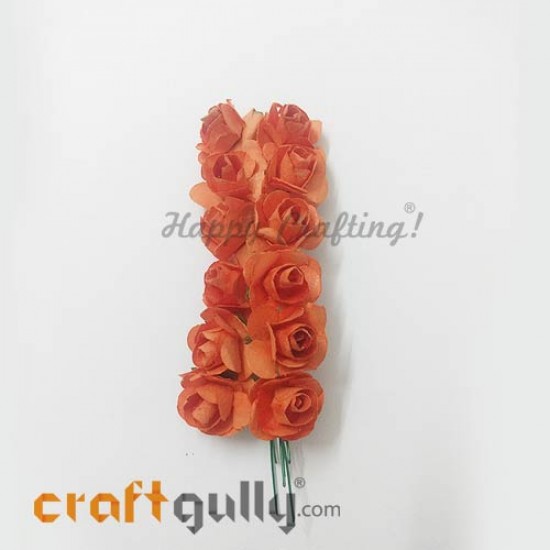 Paper Flowers 18mm - Rose - Dark Orange - 12 Roses