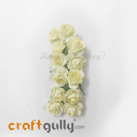 Paper Flowers 18mm - Rose - Light Yellow - 12 Roses