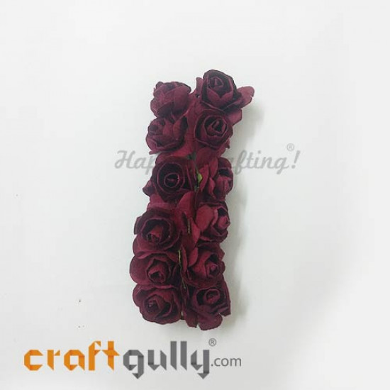 Paper Flowers 18mm - Rose - Maroon - 12 Roses