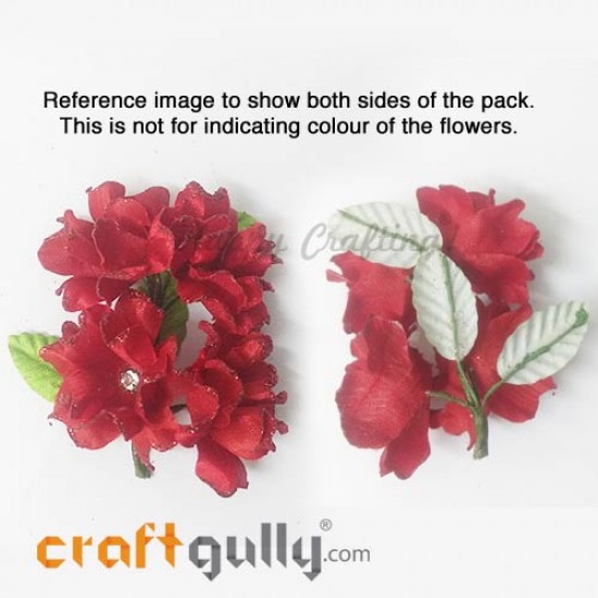 Fabric Flowers 40mm - Red With Glitter - Pack of 4