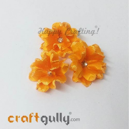 Fabric Flowers 40mm - Golden Yellow With Glitter - Pack of 4
