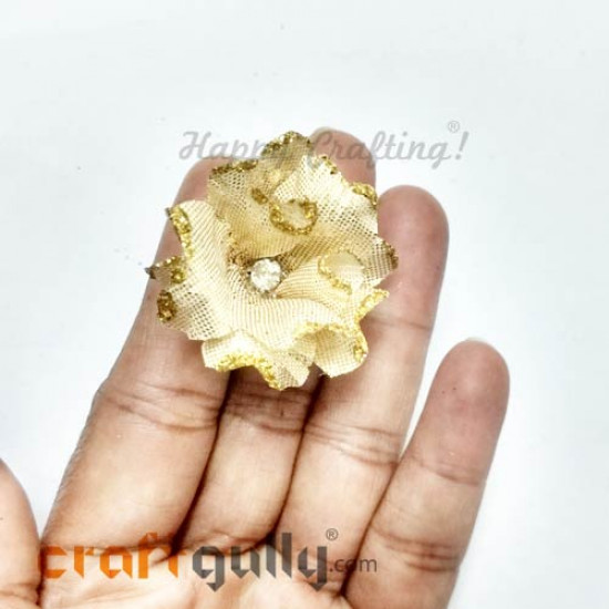 Fabric Flowers 40mm - Golden With Glitter - Pack of 4