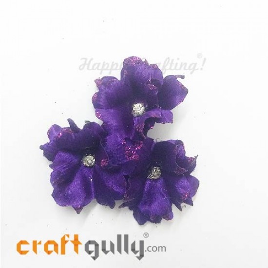 Fabric Flowers 40mm - Lavender With Glitter - Pack of 4