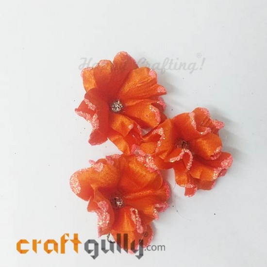 Fabric Flowers 40mm - Orange With Glitter - Pack of 4