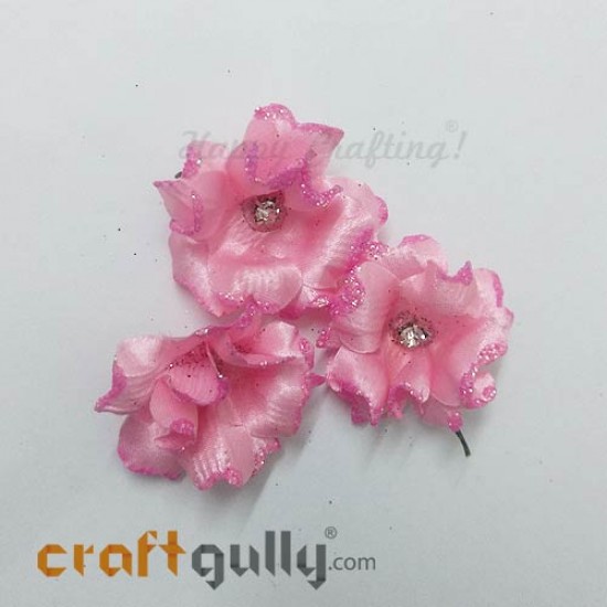 Fabric Flowers 40mm - Baby Pink With Glitter - Pack of 4 Fabric Flowers 40mm - Baby Pink With Glitter - Pack of 4