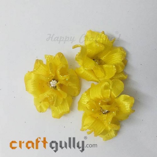 Fabric Flowers 40mm - Sunflower Yellow With Glitter - Pack of 4 Fabric Flowers 40mm - Sunflower Yellow With Glitter - Pack of 4