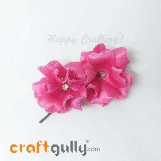 Fabric Flowers 40mm - Pink With Glitter - Pack of 4
