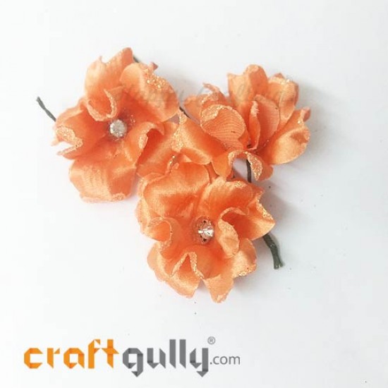 Fabric Flowers 40mm - Peach With Glitter - Pack of 4