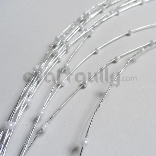 Decorative Wire - Silver with Pearl Beads (Pack of 10)