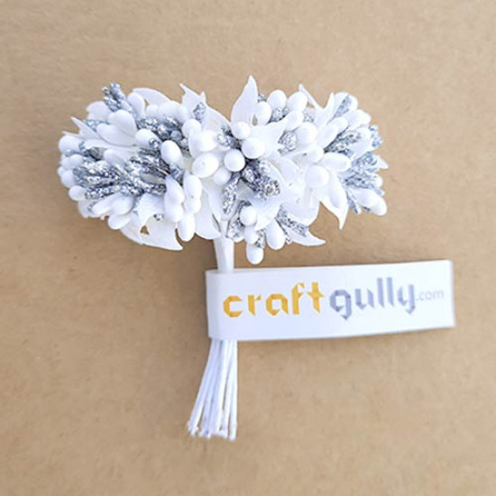 Pollen - Stamen Cluster #3 - White & Silver - Pack of 12