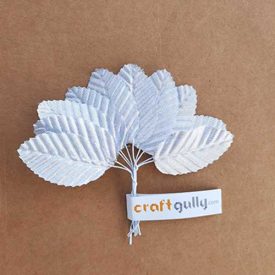 Leaves With Stem 53mm - Satin - Metallic Silver - 10 Leaves