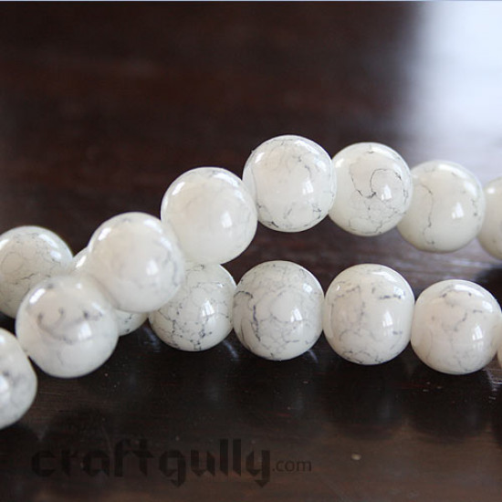 Glass Beads 12mm - Mottled - White & Black - 40 beads