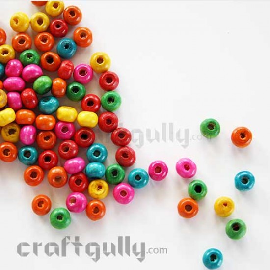 Wooden Beads 7mm Round - Assorted - 20 gms / 120 Beads