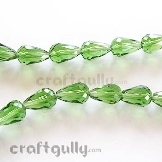 Glass Beads 17mm - Faceted - Drop - Green (Pack of 10)