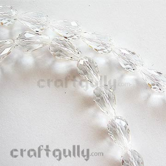 Glass Beads 17mm - Faceted - Drop - Clear (Pack of 10)