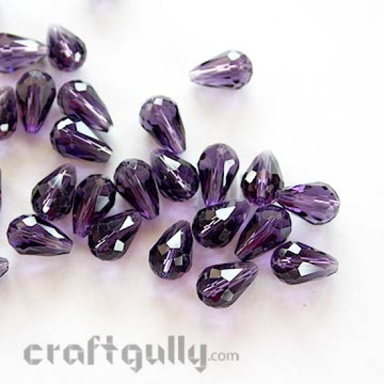 Glass Beads 17mm - Faceted - Drop - Purple (Pack of 10)