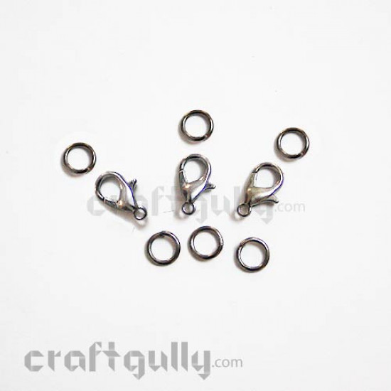Clasps - Lobster Claw With Rings - Gun Metal - 3 Sets