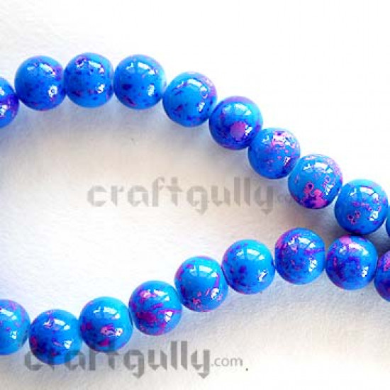 Glass Beads 8mm - Mottled - Blue & Pink (50 Beads)