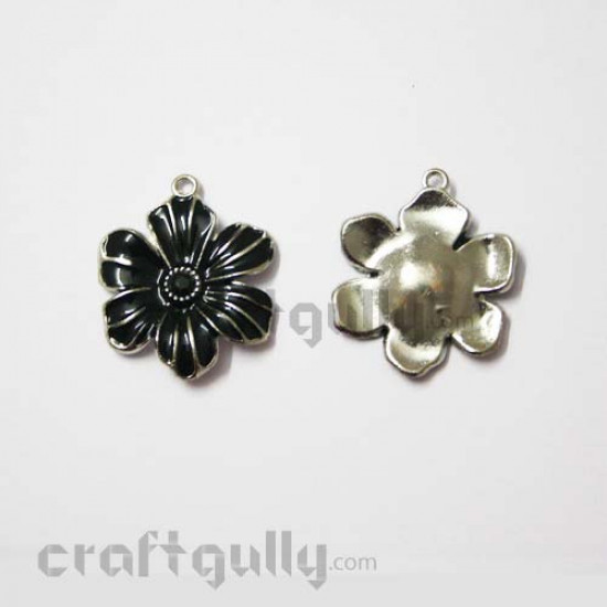 Charms - Flower - Enameled Black - 34mm 