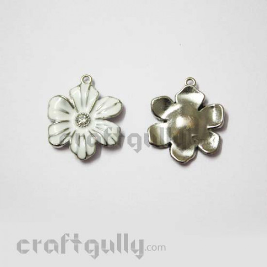 Charms - Flower - Enameled White - 34mm 