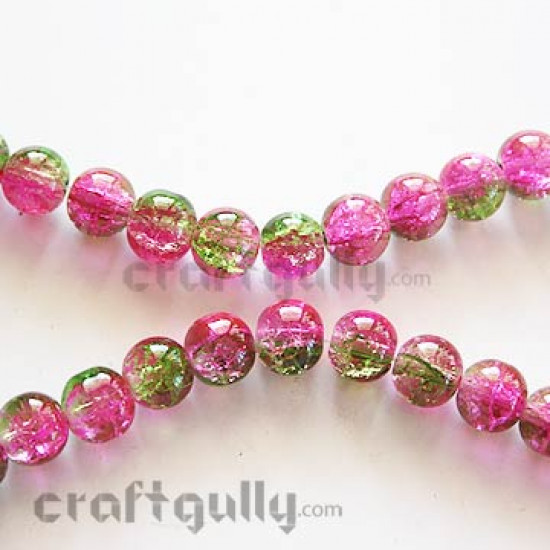 Glass Beads 8mm - Crackle - Dark Pink & Green (String of 50)