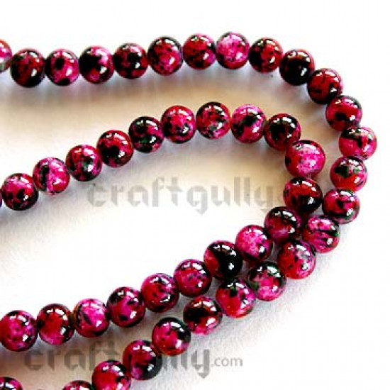 Glass Beads 6mm - Mottled - Magenta & Black (60 beads)