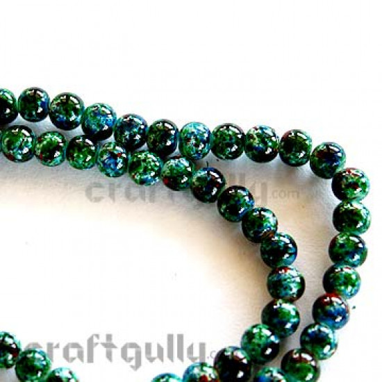 Glass Beads 6mm - Mottled - Green & Black (60 beads)