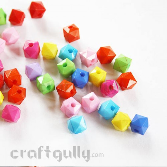 Acrylic Beads 7mm - Faceted - Square - Assorted - Pack of 40