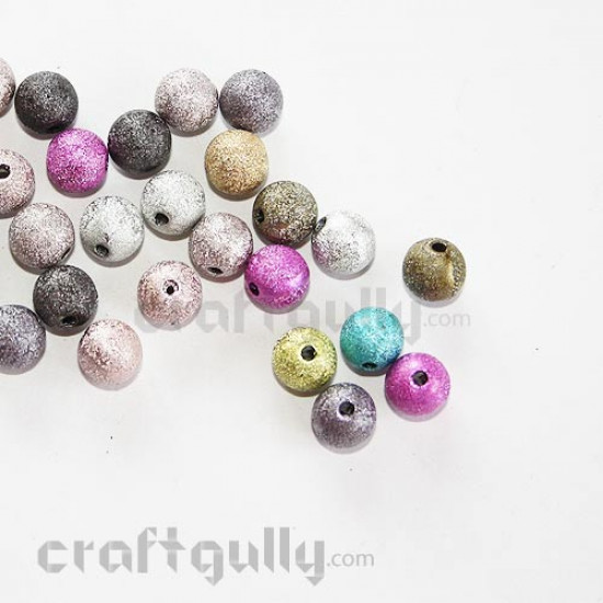 Acrylic Beads 8mm - Round - Assorted Glittery- Pack of 12