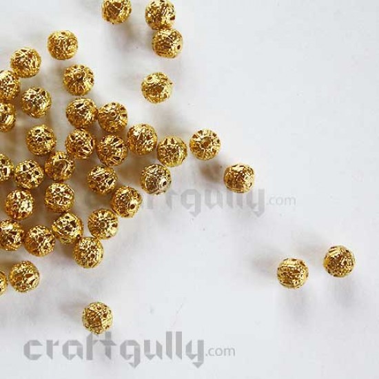 Metal Beads 6mm - Round - Golden Finish - Pack of 25