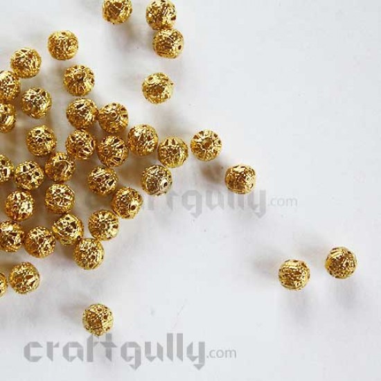 Metal Beads 6mm Round - Golden Finish - 10gms