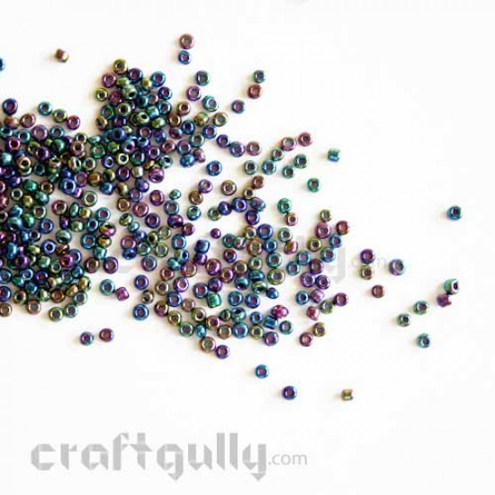 Seed Beads 2.5mm Glass - Round - Black Rainbow Lustre - 25gms