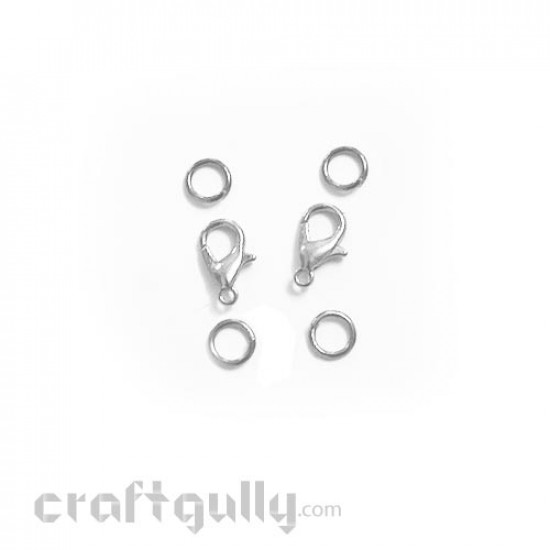 Clasps - Lobster Claw With Rings - Silver - 5 Sets