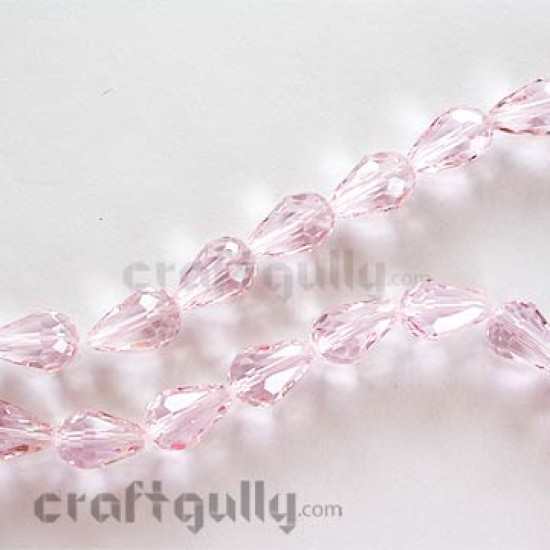 Glass Beads 15mm Drop Faceted - Baby Pink - Pack of 10