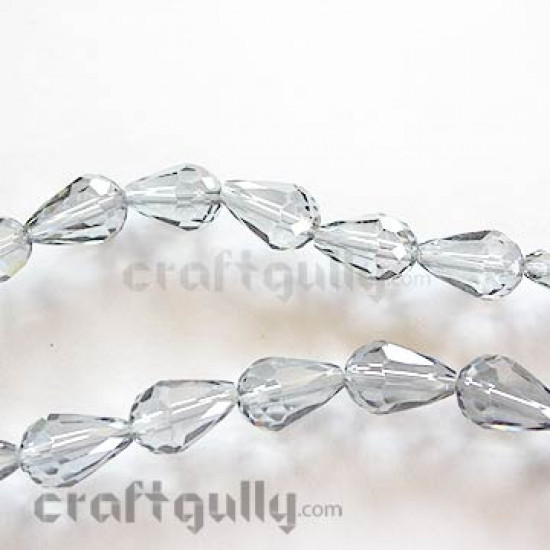Glass Beads 15mm Drop Faceted - Light Grey - Pack of 10