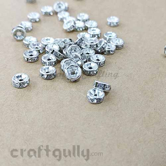 Spacer Beads 7mm - Rhinestones Silver - Pack of 12