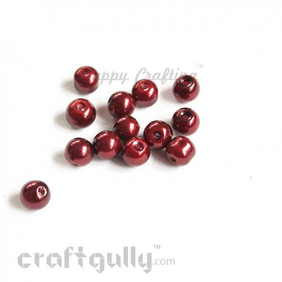 Glass Beads 8mm Pearl Finish - Maroon - Pack of 20