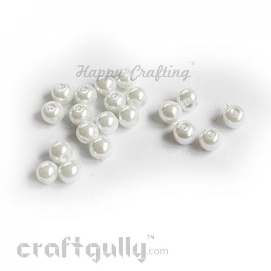 Glass Beads 8mm Pearl Finish - White - Pack of 20