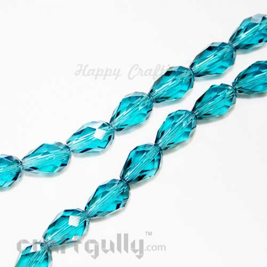 Glass Beads 12mm - Drop Faceted - Aqua - Pack of 20