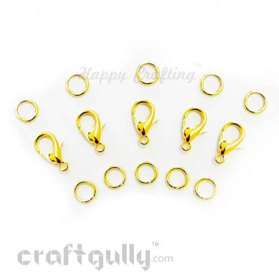 Clasps - Lobster Claw With Rings - Golden - 5 Sets