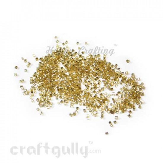Seed Beads 1mm Glass - Hexagonal - Metal Lined Golden - 25gms