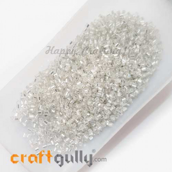 Seed Beads 2mm Glass - Hexagonal - Metal Lined White - 25gms