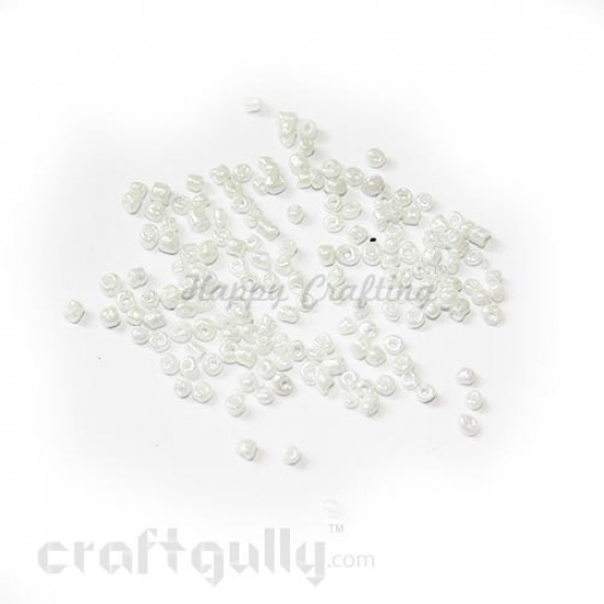 Seed Beads 2mm Glass - Round - Lustre Milky White - 25gms