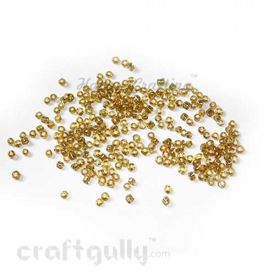 Seed Beads 2mm - Glass - Round - Metal Lined Golden - 25gms